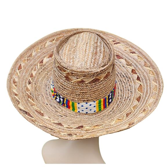 Boho Rancher Straw Hat Rainbow Band Wide Brim Festival Coastal Summer main image 5